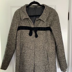 Theory Wool Peacoat. Beautiful Tweed Style with velvet bow.